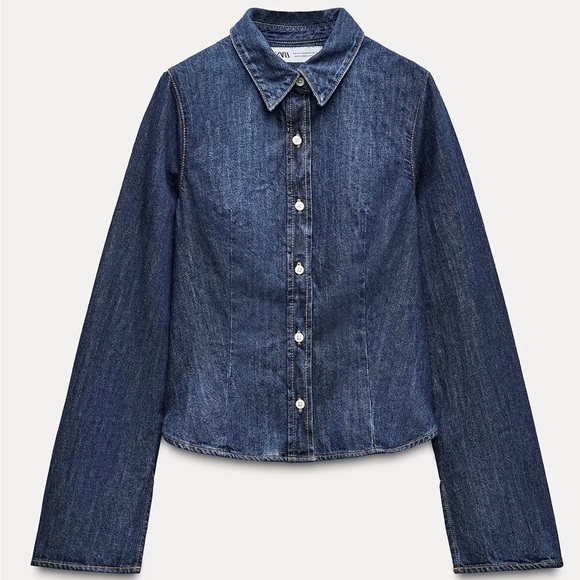 Zara Tops - Zara Blue Denim Button Down Shirt